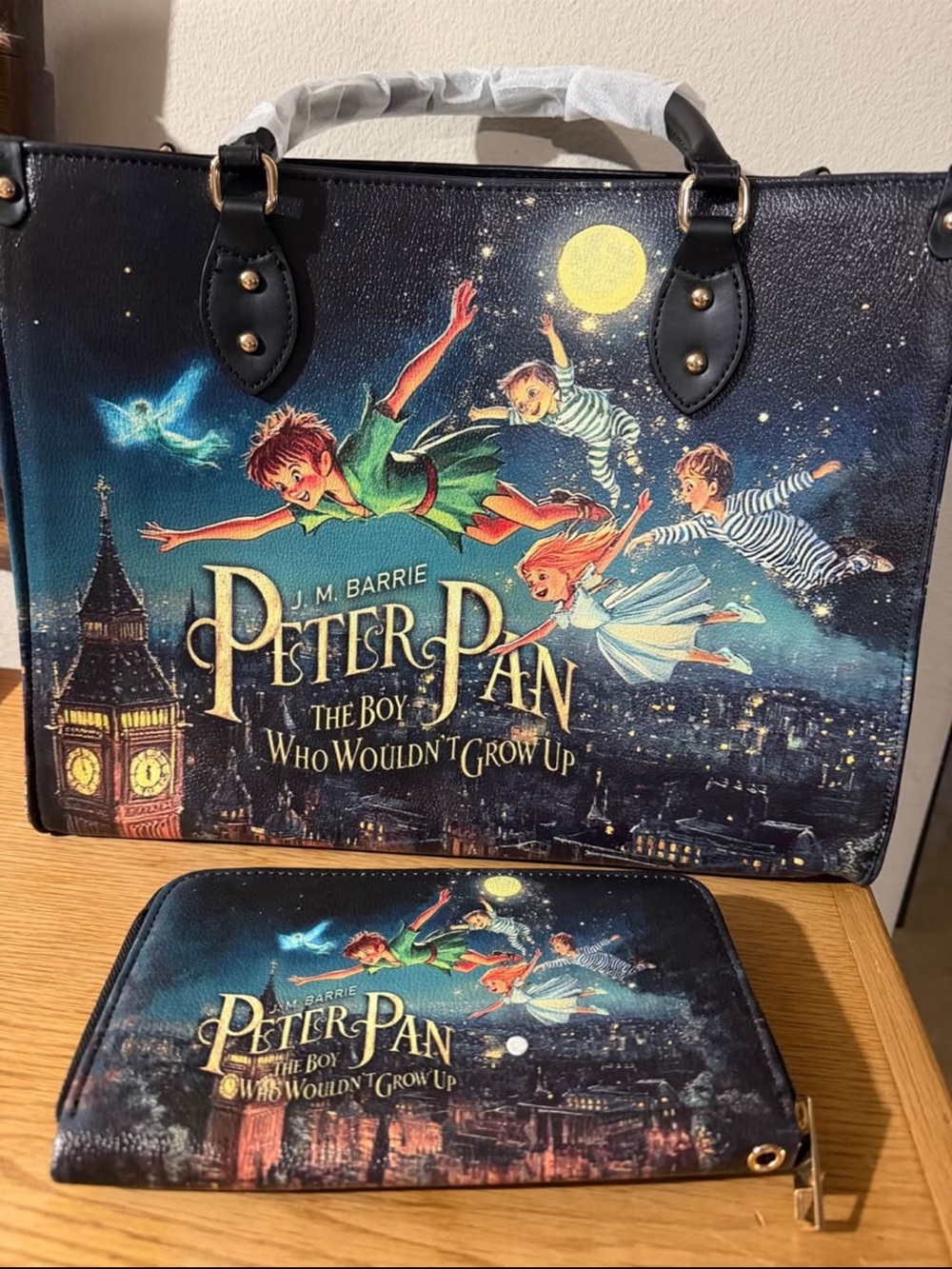 Brand new Peter Pan Graphic Tote and Wallet Set - Night Sky Illustration